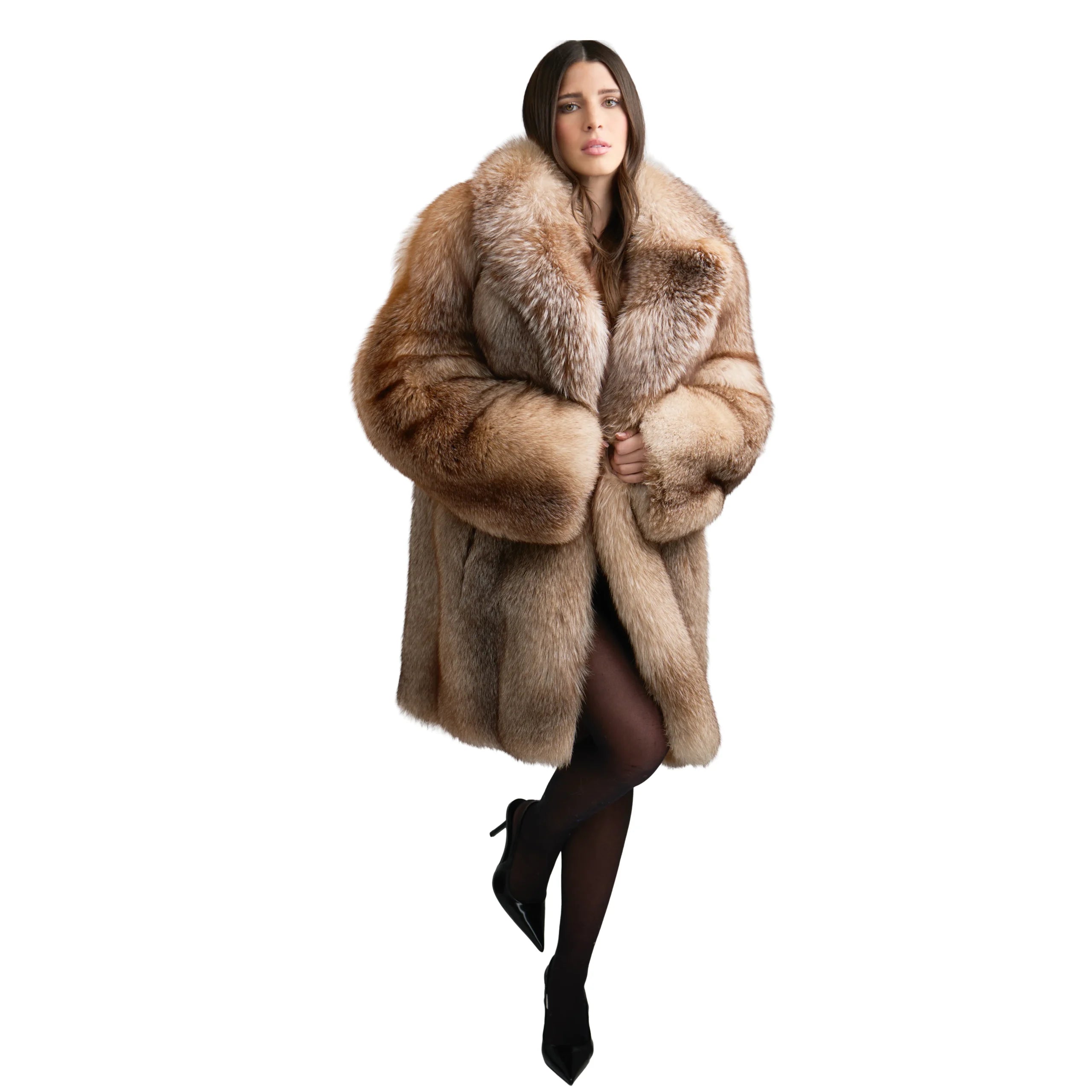 3/4 Women Full Skin Fox Fur Stroller Coat – Daniel's Leather
