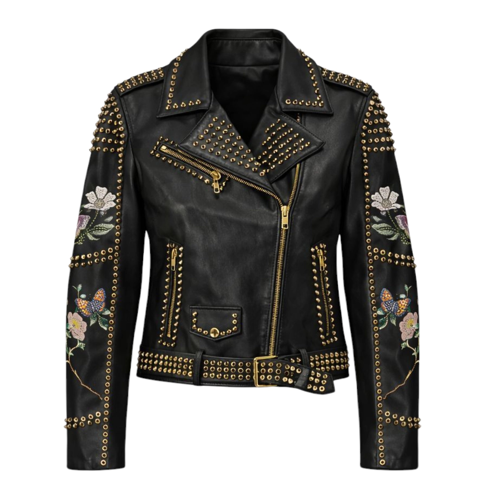 Studded Leather Jacket with Rhinestone Design – Daniel's Leather