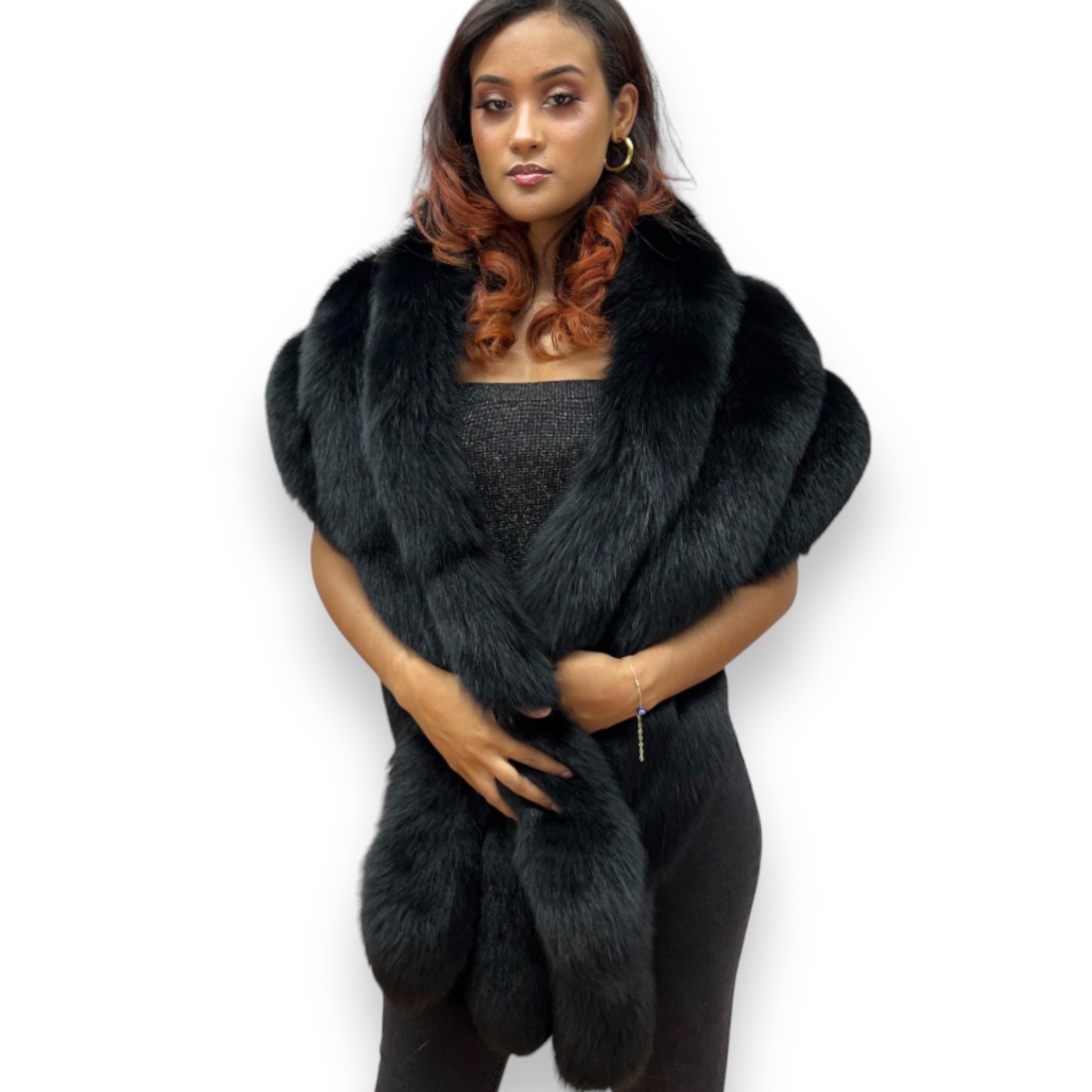 Black Shawl with Fox Tails – Daniel's Leather