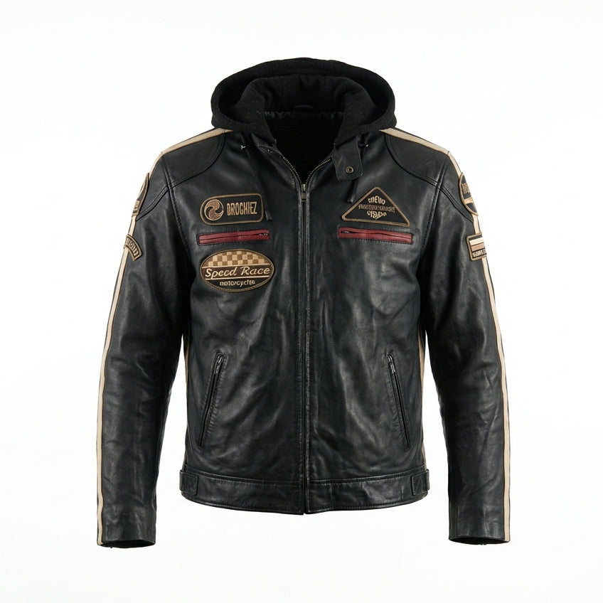 Hooded Racer Leather Jacket