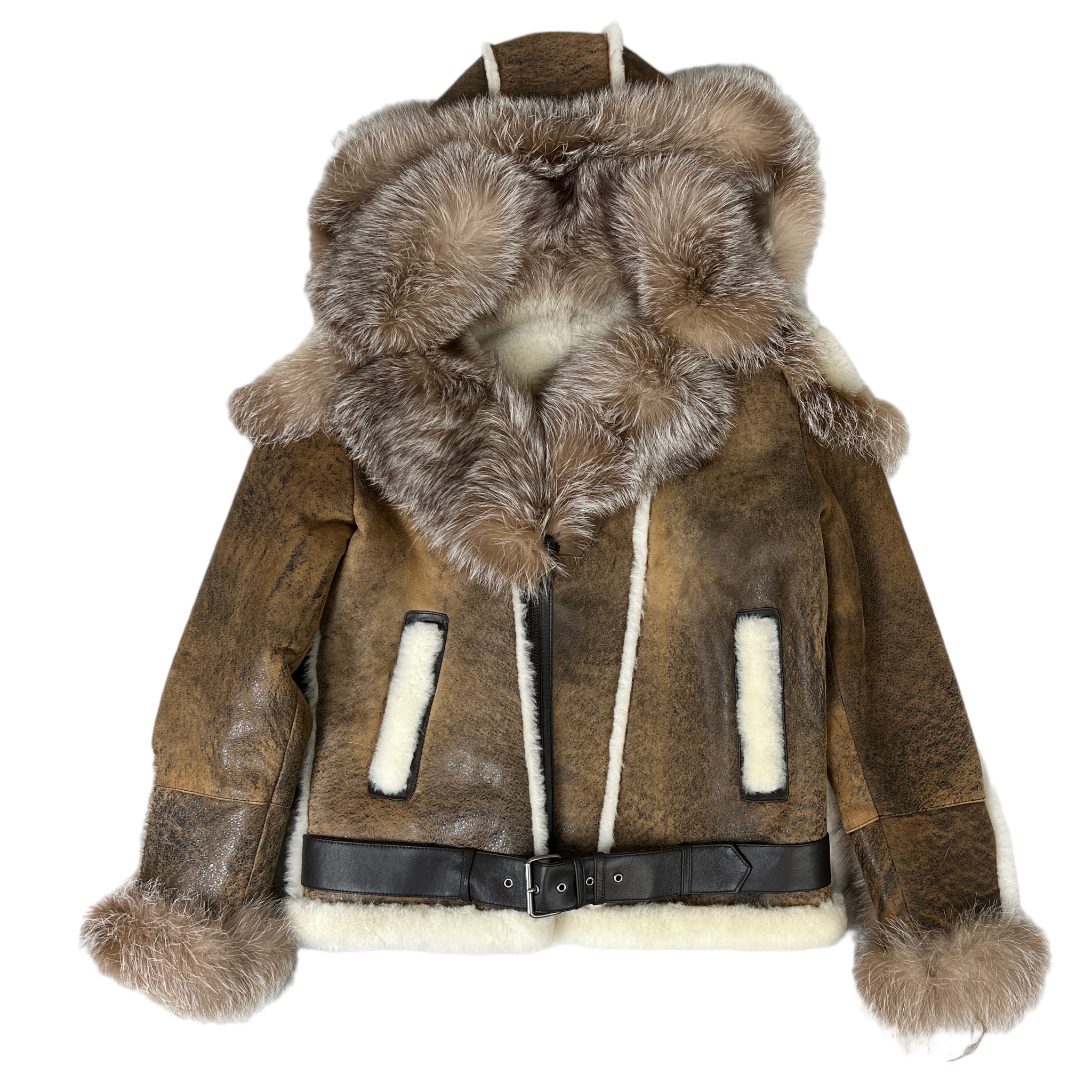 Biker Shearling with Fox Collar - Daniel's Leather