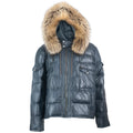 Fox Fur Trim Hood Leather Puffer Jacket