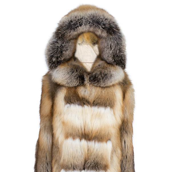 Hooded Fox Fur Trench Jacket