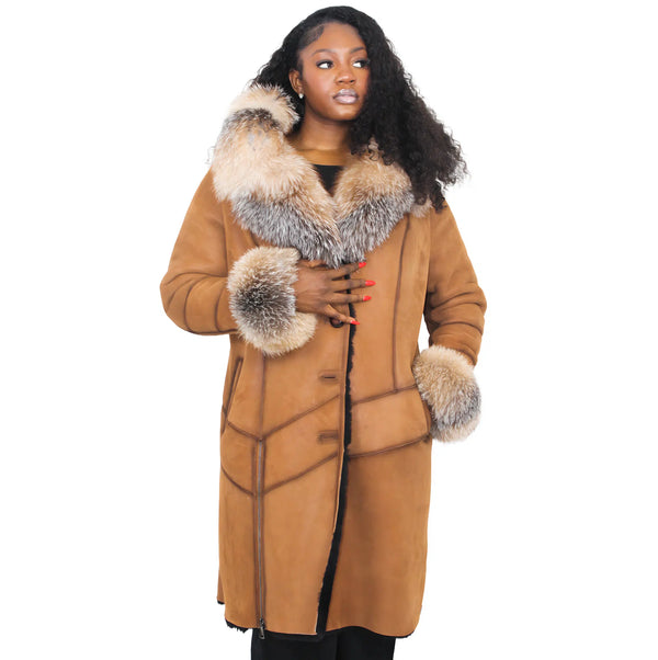 3/4 Cognac Shearling with Fox Fur