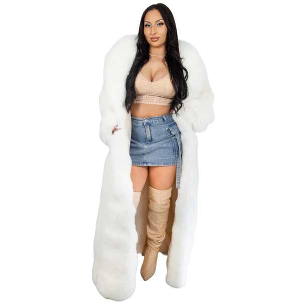 White Full Length Fox Fur Coat