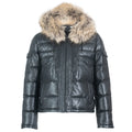 Fox Fur Trim Hood Leather Puffer Jacket