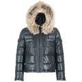 Fox Fur Trim Hood Leather Puffer Jacket