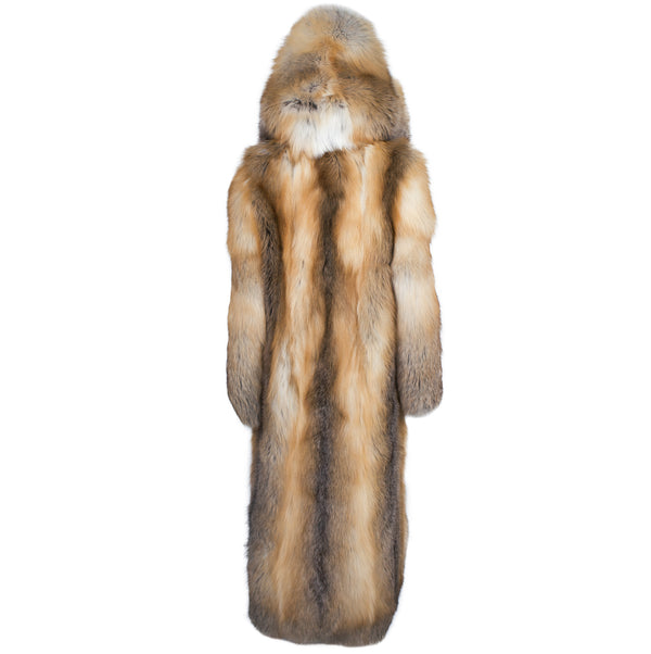 Hooded Fox Fur Trench Jacket