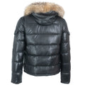 Fox Fur Trim Hood Leather Puffer Jacket