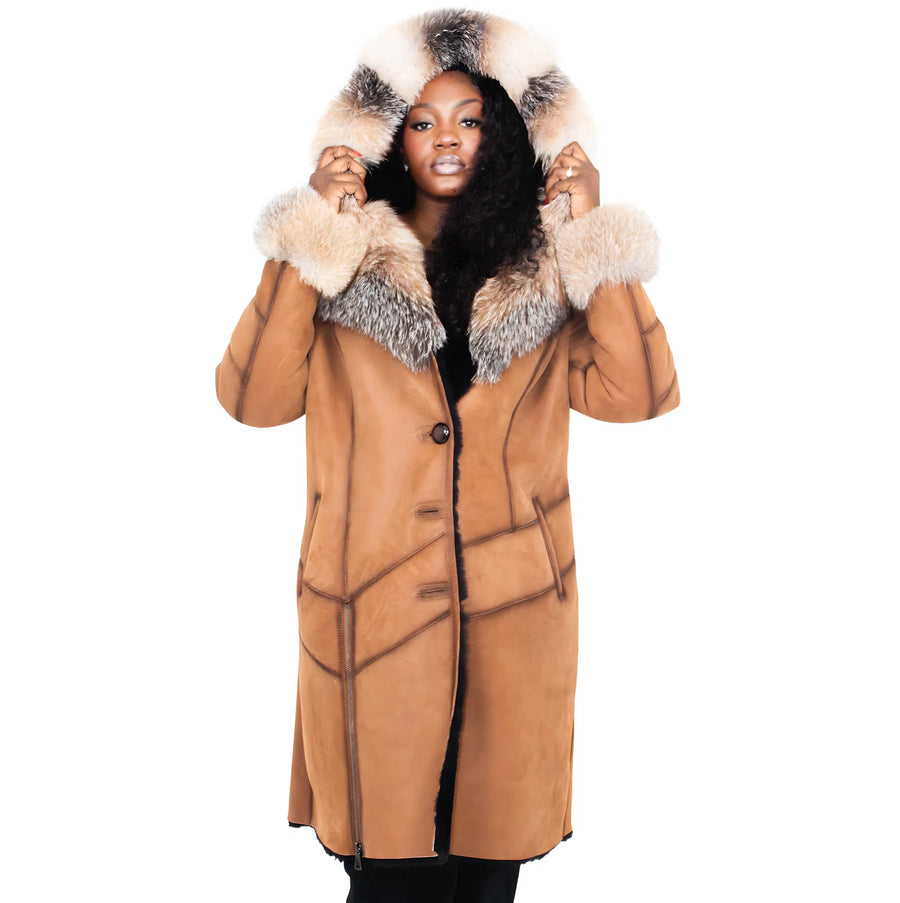 3/4 Cognac Shearling with Fox Fur