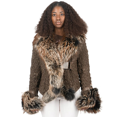 Crinkle Leather Jacket with Fox Fur Lining