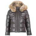 Fox Fur Trim Hood Leather Puffer Jacket