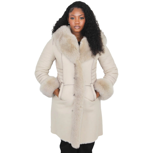 3/4 White Shearling with Fox Fur