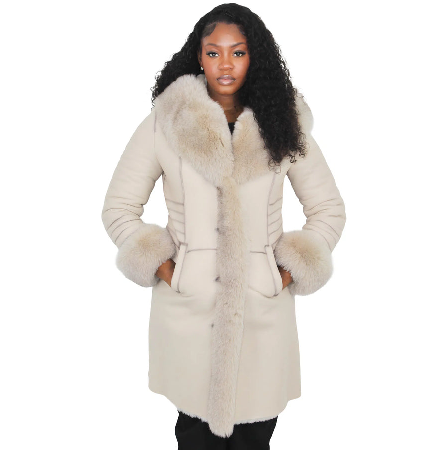 3/4 White Shearling with Fox Fur