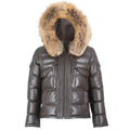 Fox Fur Trim Hood Leather Puffer Jacket