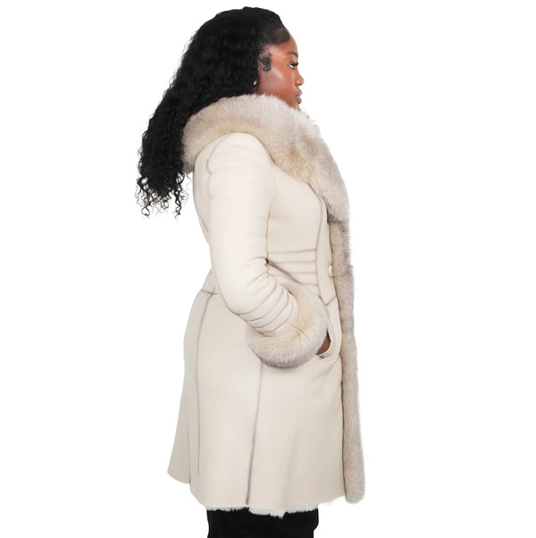 3/4 White Shearling with Fox Fur