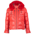 Fox Fur Trim Hood Leather Puffer Jacket