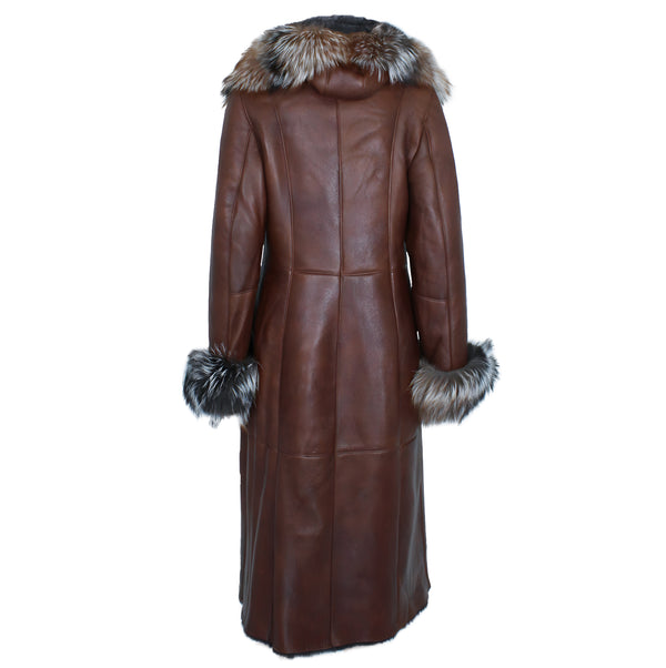 Tan Shearling with Crystal Fox Hood and Cuffs
