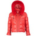 Fox Fur Trim Hood Leather Puffer Jacket