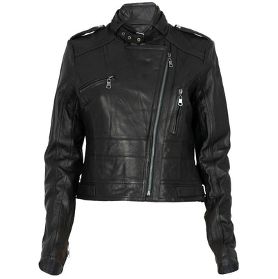 Women's Black Leather Moto Jacket