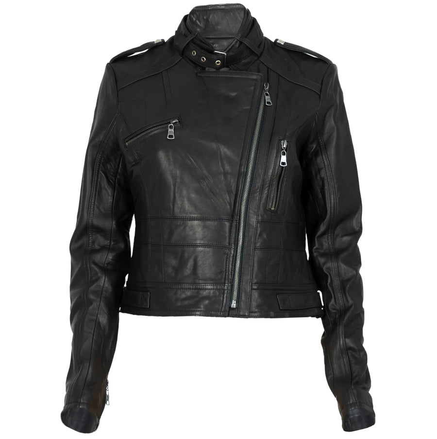 Women's Black Leather Moto Jacket