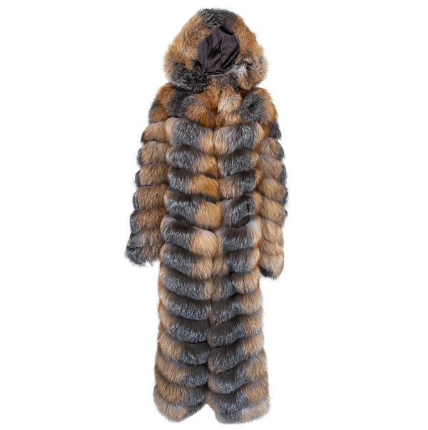 4 in 1 Fox Fur Coat With Removable Hood, Sleeves and Body