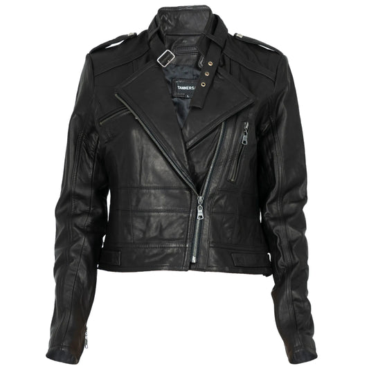 Women's Black Leather Moto Jacket