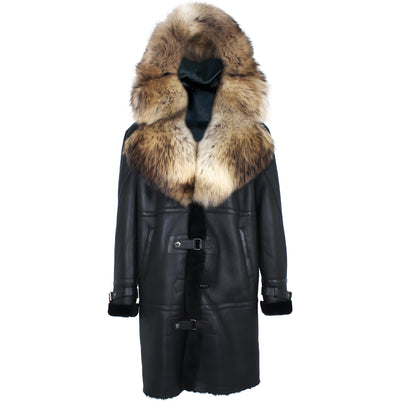 Men Maxim Shearling with Fox Collar and Hood