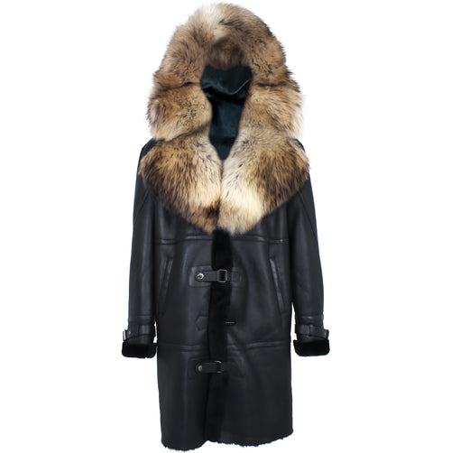 Men Maxim Shearling with Fox Collar and Hood