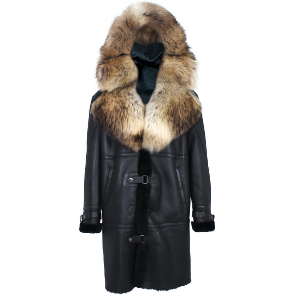 Men Maxim Shearling with Fox Collar and Hood