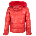 Fox Fur Trim Hood Leather Puffer Jacket