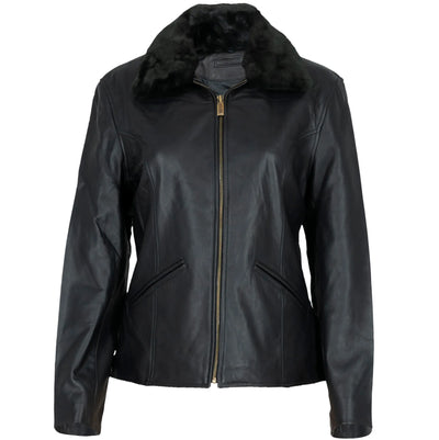 Women's Leather Jacket With Fleece Collar