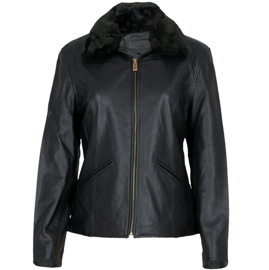 Women's Leather Jacket With Fleece Collar