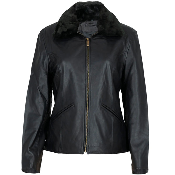 Women's Leather Jacket With Fleece Collar