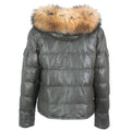 Fox Fur Trim Hood Leather Puffer Jacket