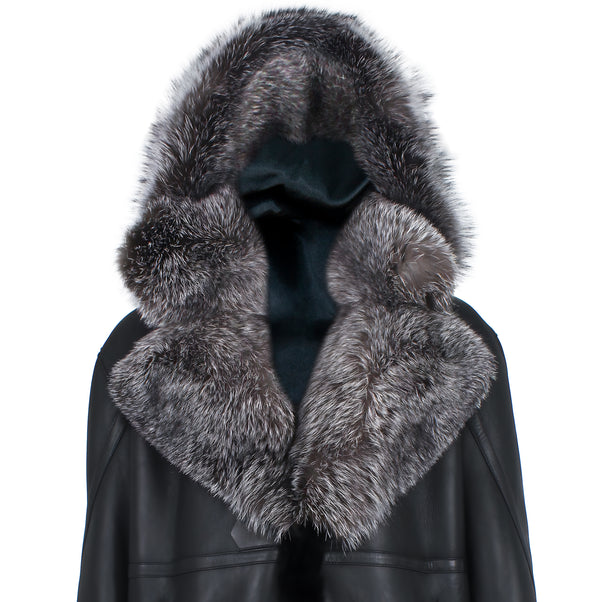 Men Maxim Shearling with Fox Collar and Hood