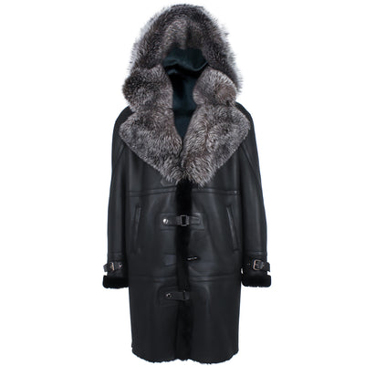 Men Maxim Shearling with Fox Collar and Hood
