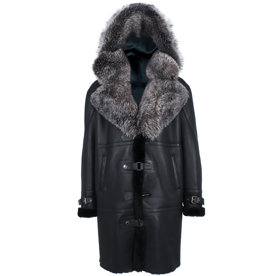Men Maxim Shearling with Fox Collar and Hood