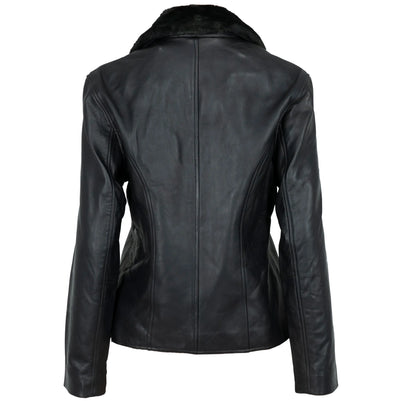 Women's Leather Jacket With Fleece Collar