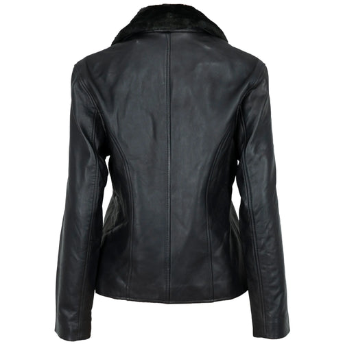 Women's Leather Jacket With Fleece Collar