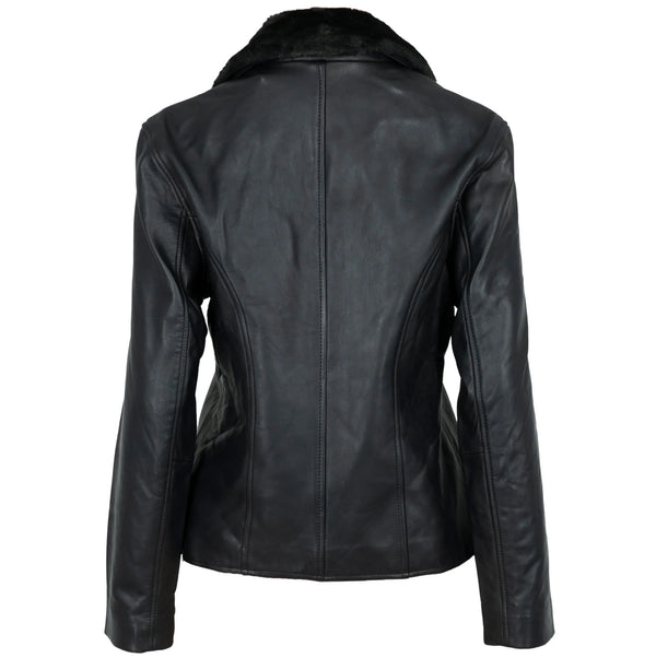 Women's Leather Jacket With Fleece Collar