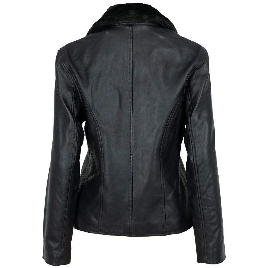 Women's Leather Jacket With Fleece Collar