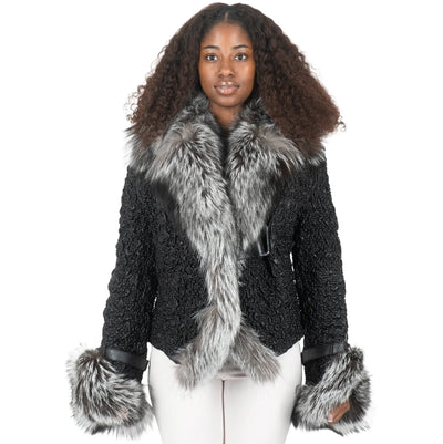 Crinkle Leather Jacket with Fox Fur Lining
