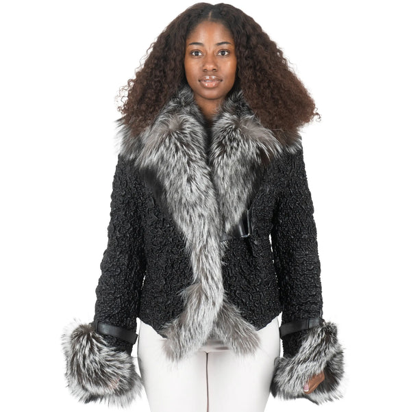 Crinkle Leather Jacket with Fox Fur Lining