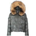 Fox Fur Trim Hood Leather Puffer Jacket