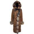 Brown Crystal Fox Shearling Trench Coat