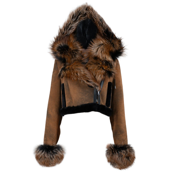 Cropped Shearling with Fox Trims