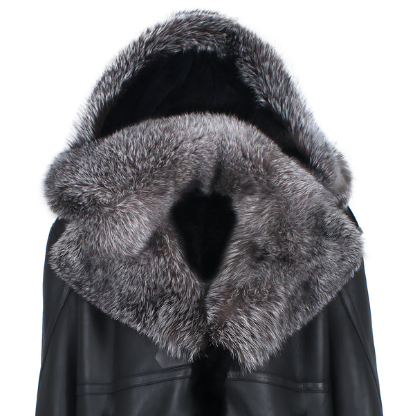 Men Maxim Shearling with Fox Collar and Hood