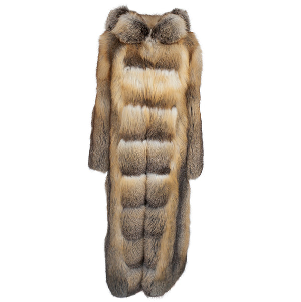 Hooded Fox Fur Trench Jacket