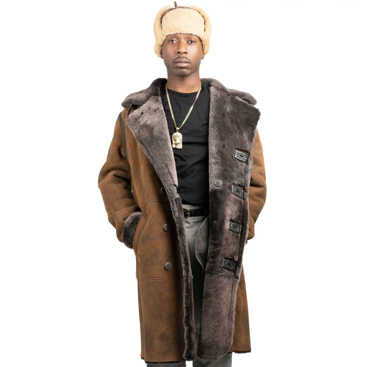 ジャケット・アウター DAIRIKU double chester coat 3/4 Men Double Breasted Shearling – Daniel's Leather